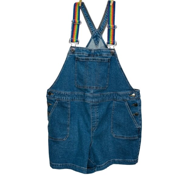 Lane Bryant Womens Boyfriend Denim Overalls Shortalls Rainbow Strap Plus Size 18 - Picture 2 of 12